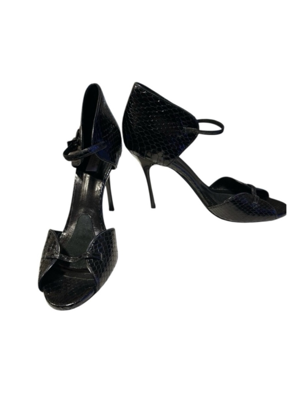 Max Mara Python Animal Print Peep-Toe D’Orsay Heels | Black | Size 9